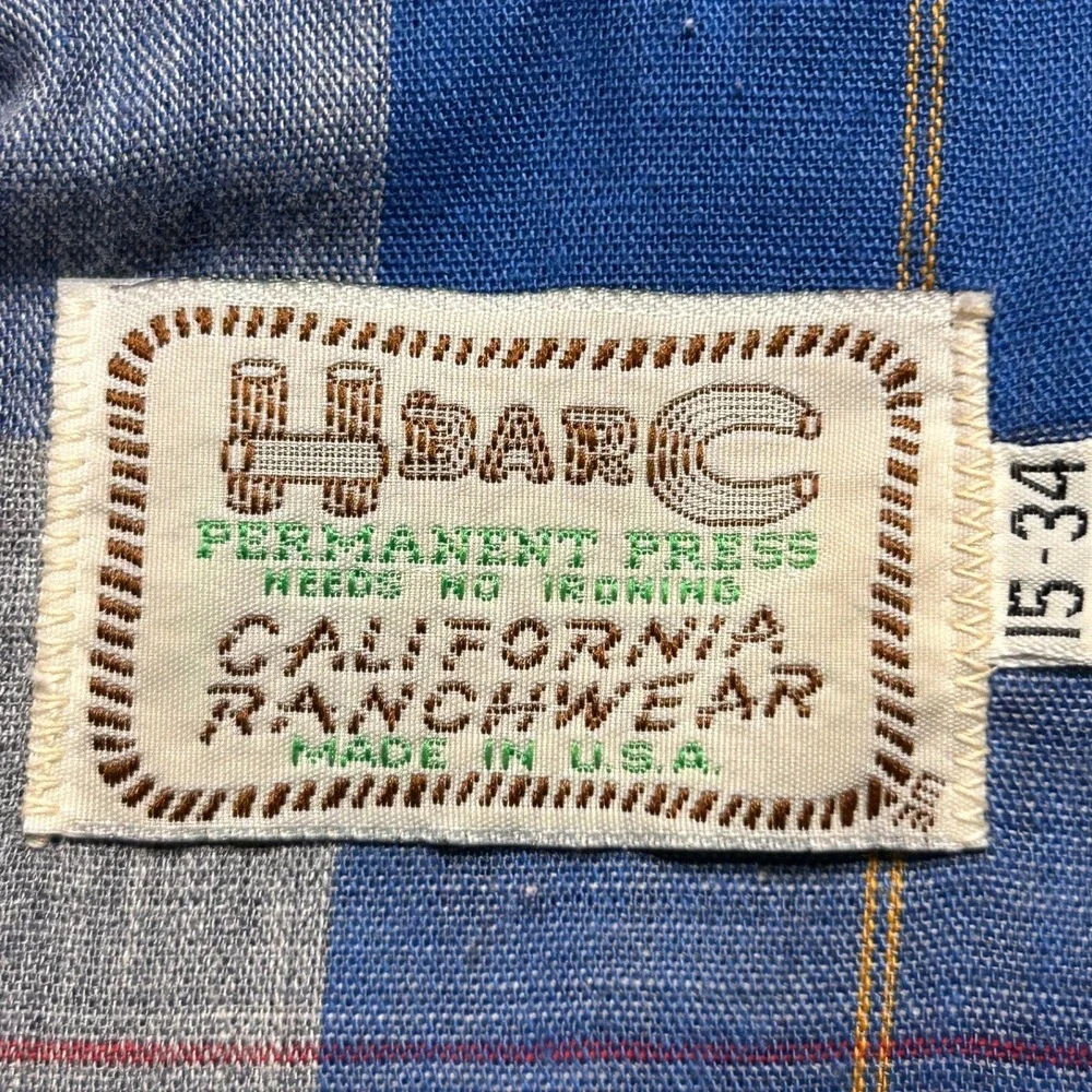 Vtg 60s H Bar C California Ranchwear Pearl Snap Shirt Mens 15 Plaid Western USA